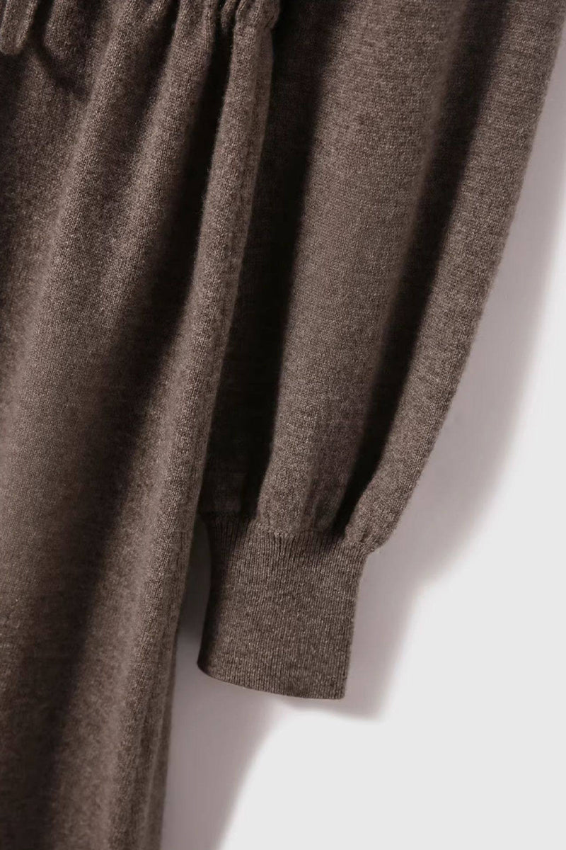 Italian-Spun Cashmere-Wool V-Neck Long Sleeve Midi Sweater Dress