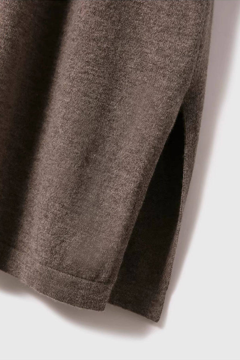 Italian-Spun Cashmere-Wool V-Neck Long Sleeve Midi Sweater Dress