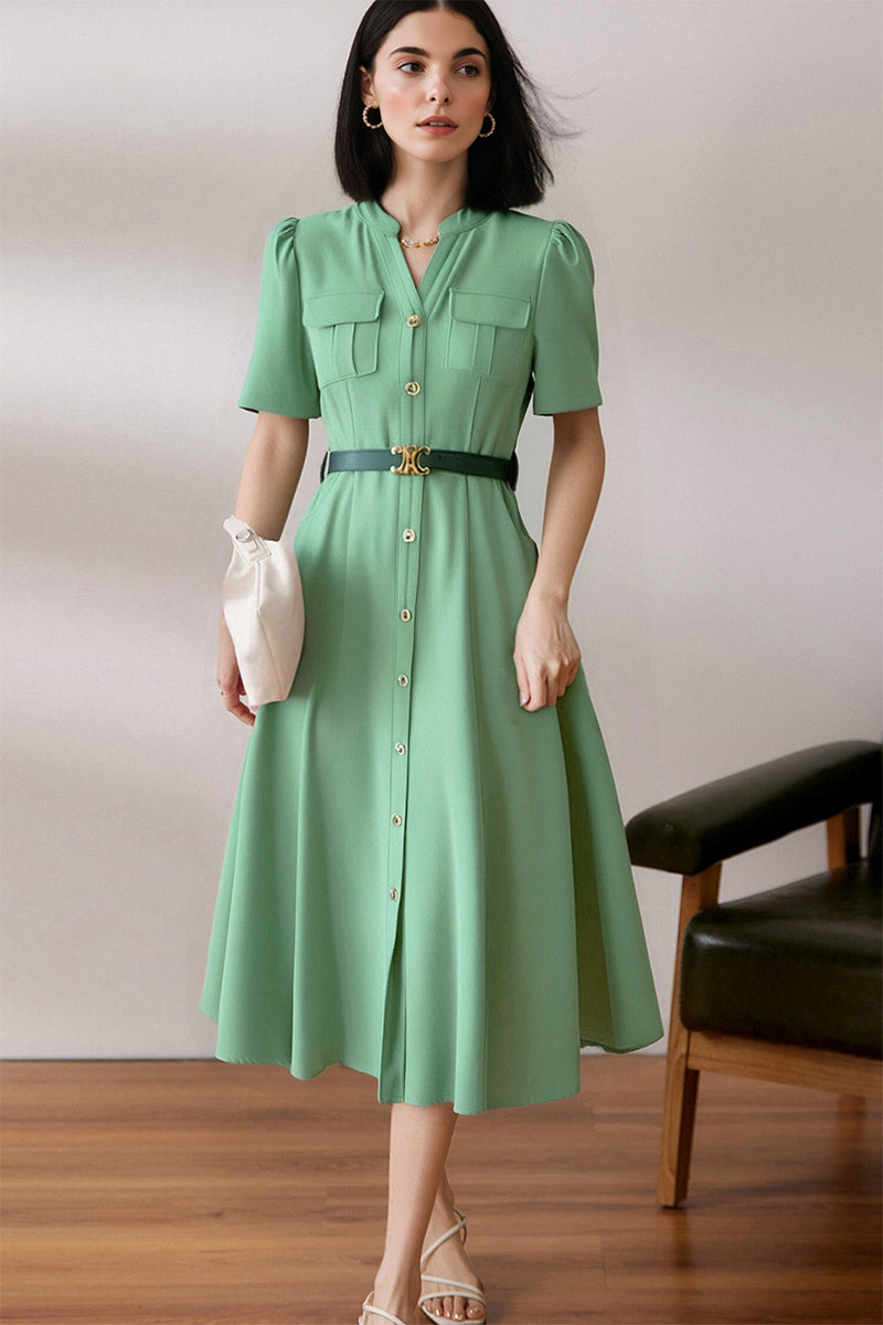 Ivory Cargo Square-Neck Belted Midi Dress