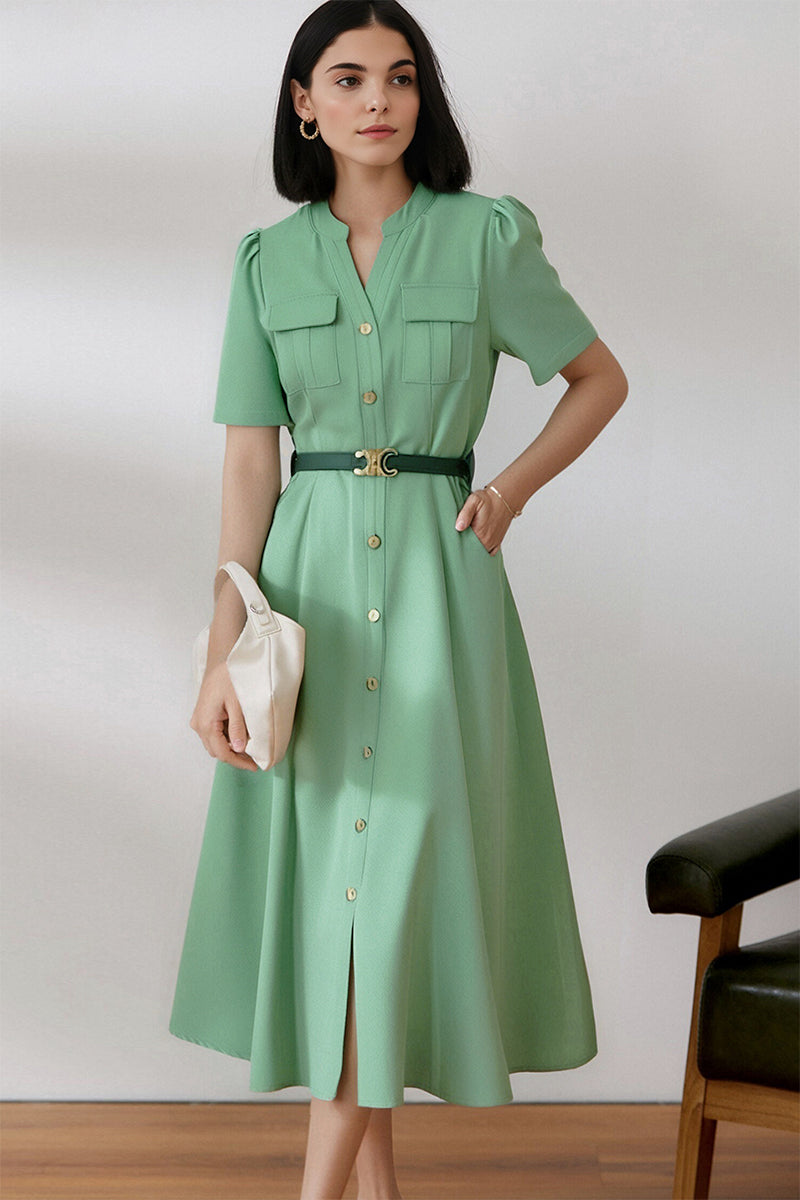 Ivory Cargo Square-Neck Belted Midi Dress