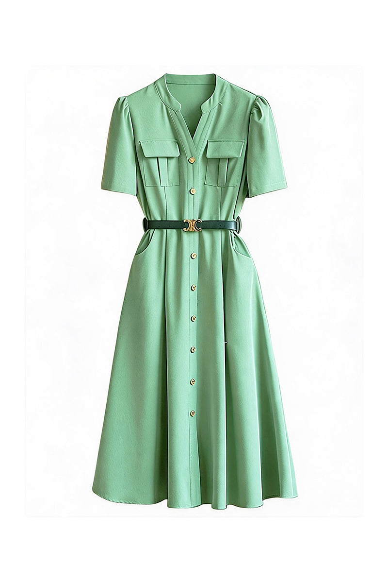 Ivory Cargo Square-Neck Belted Midi Dress