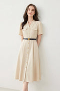 Ivory Cargo Square-Neck Belted Midi Dress