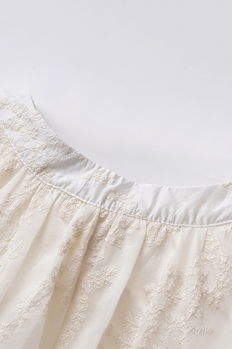 Ivory Embroidered Halter-Neck Tiered Midi Dress with Lace Hem