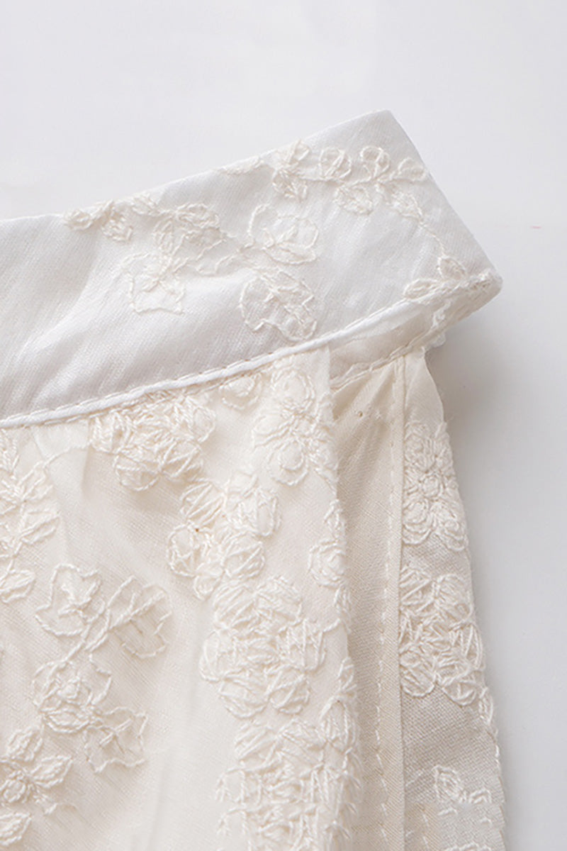 Ivory Embroidered Halter-Neck Tiered Midi Dress with Lace Hem