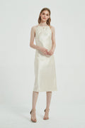 Ivory Halter-Neck Midi Slip Dress in Triacetate-Blend