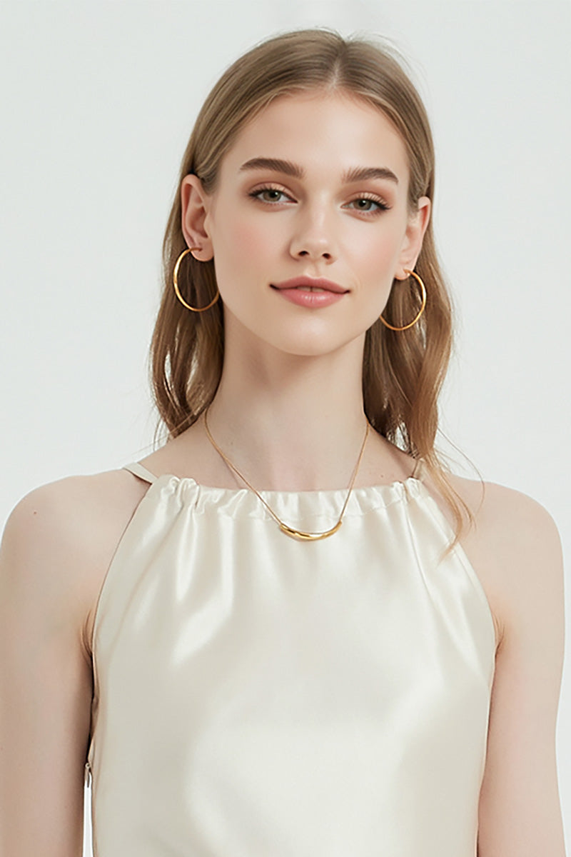Ivory Halter-Neck Midi Slip Dress in Triacetate-Blend