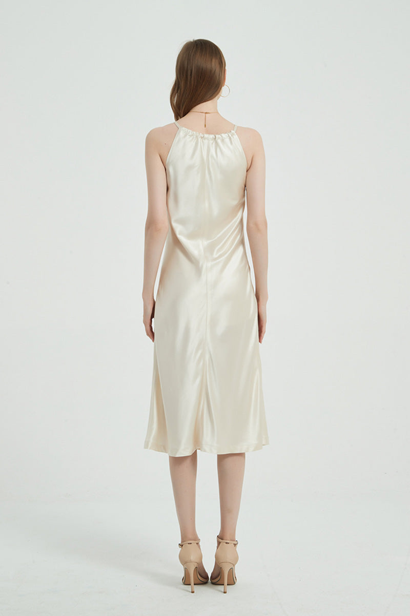 Ivory Halter-Neck Midi Slip Dress in Triacetate-Blend
