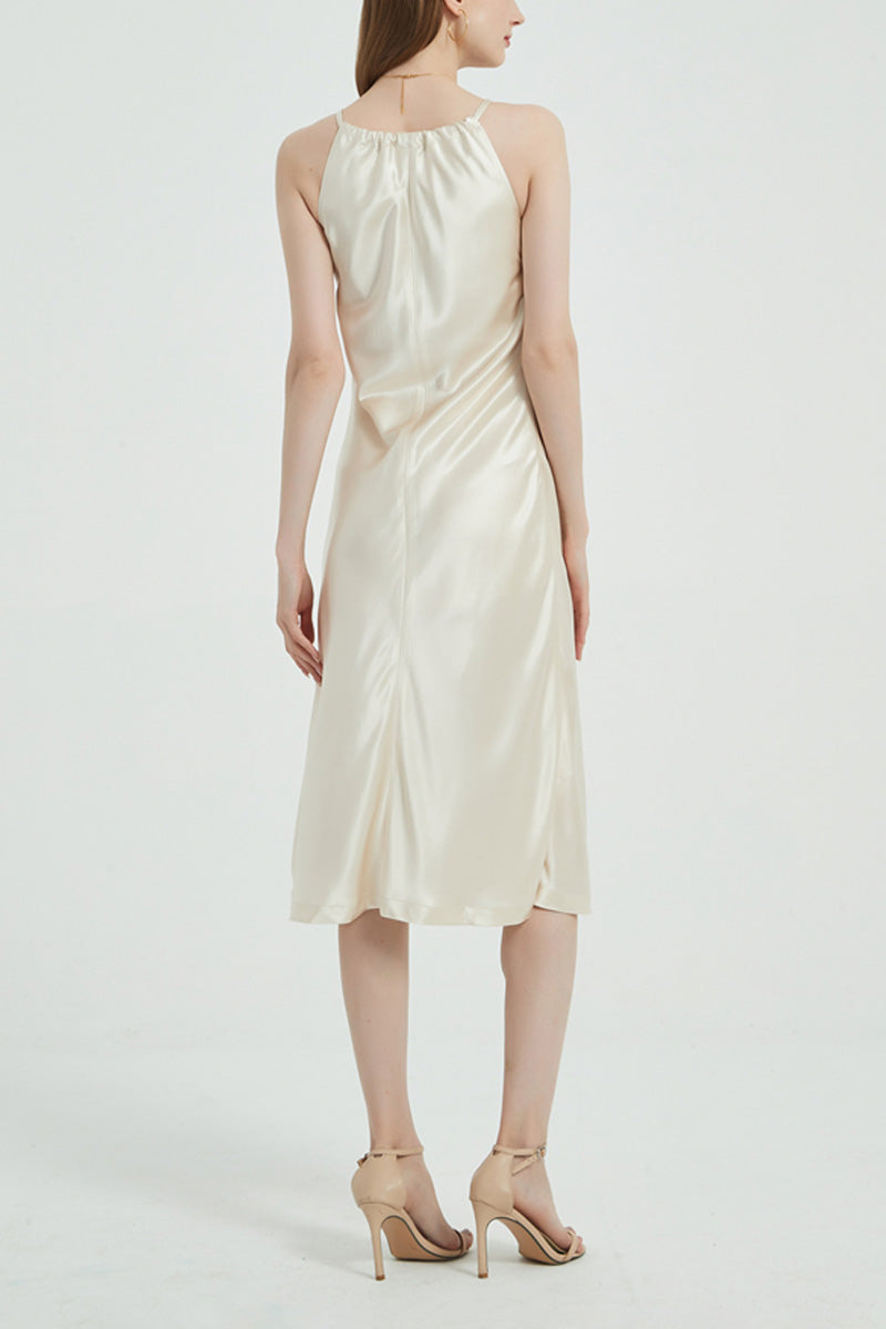 Ivory Halter-Neck Midi Slip Dress in Triacetate-Blend