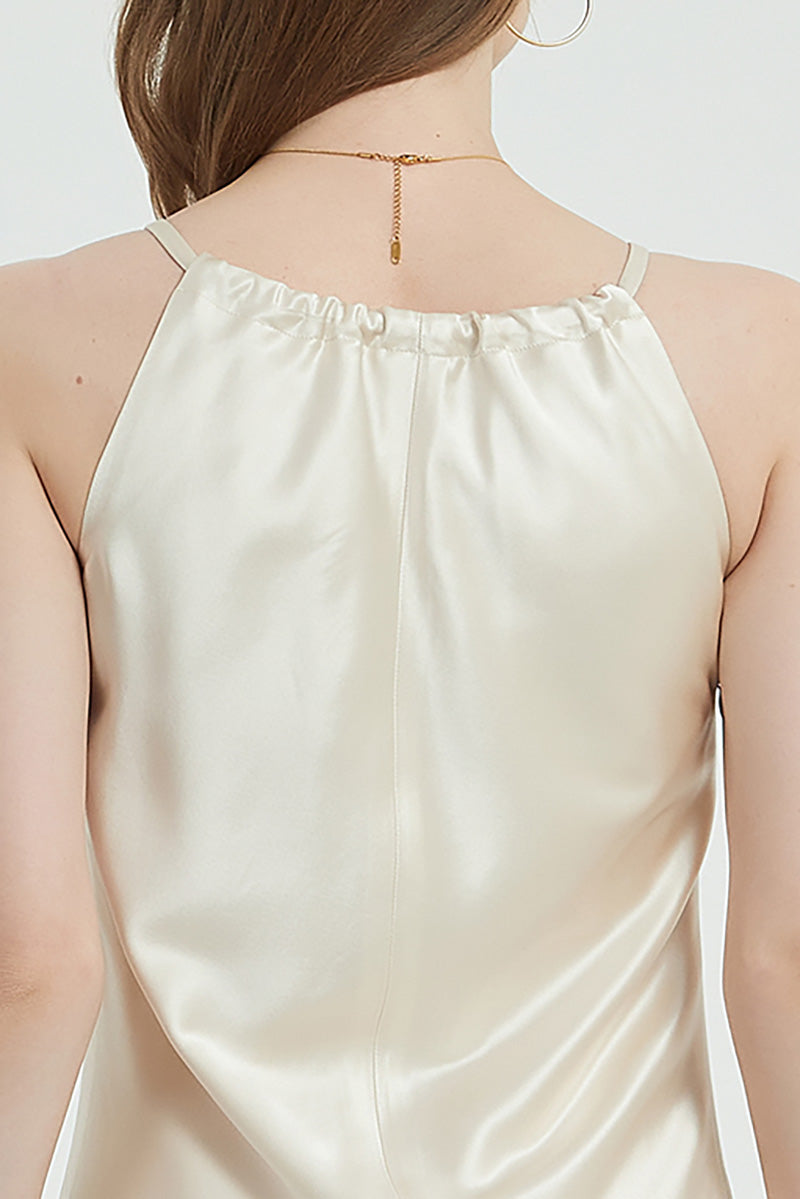Ivory Halter-Neck Midi Slip Dress in Triacetate-Blend
