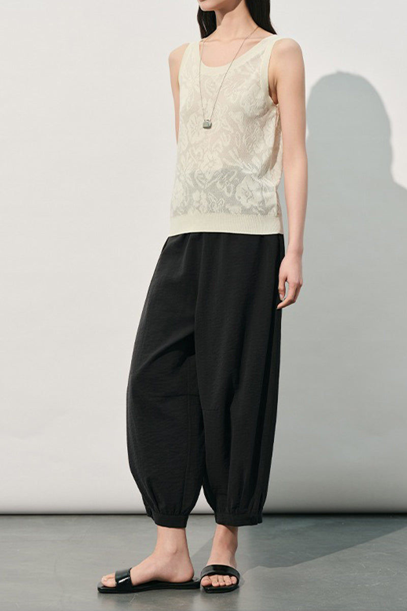 Jacquard Floral Textured Knit Sleeveless Tank Top
