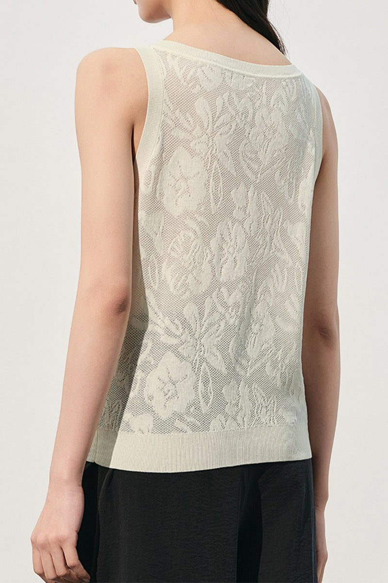 Jacquard Floral Textured Knit Sleeveless Tank Top
