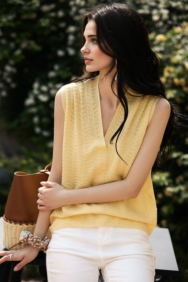 Jacquard Silk-Blend Fine-Knit Tank Top