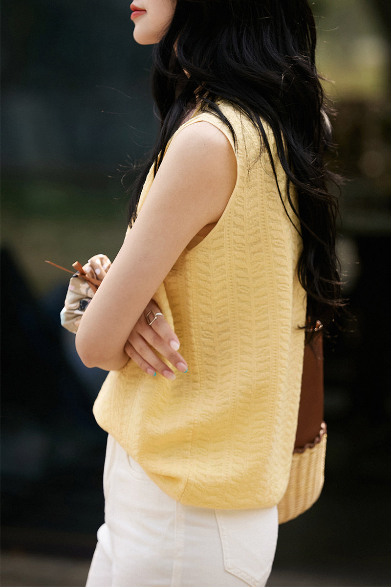 Jacquard Silk-Blend Fine-Knit Tank Top