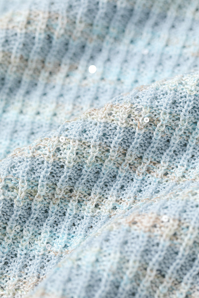 Japanese Cotton-Linen Sequin Short-Sleeve Crewneck Sweater