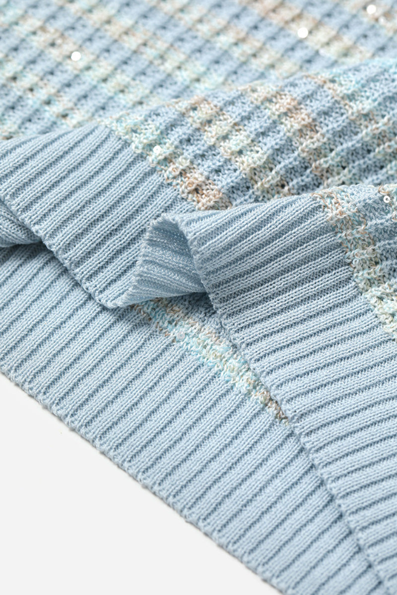 Japanese Cotton-Linen Sequin Short-Sleeve Crewneck Sweater