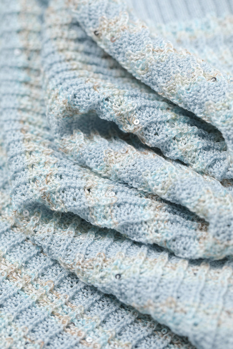 Japanese Cotton-Linen Sequin Short-Sleeve Crewneck Sweater