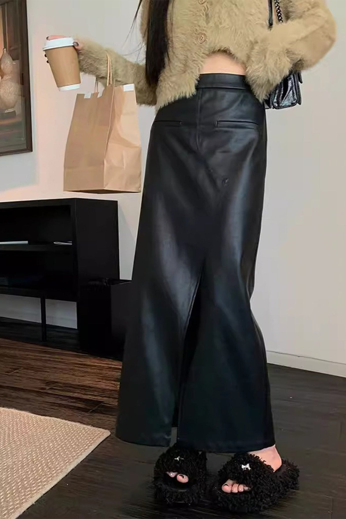 Lambskin Leather Bias-Cut Column Maxi Skirt