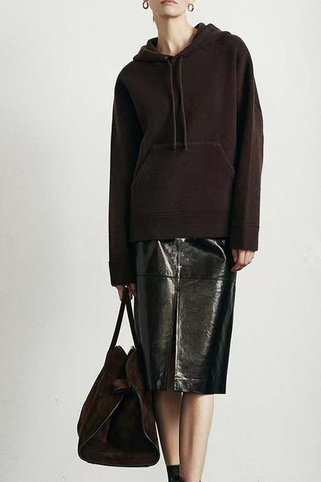 Lambskin Leather High-Waisted Column Midi Skirt