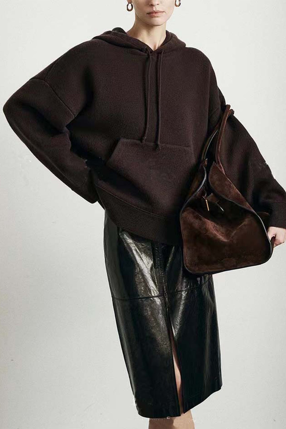 Lambskin Leather High-Waisted Column Midi Skirt