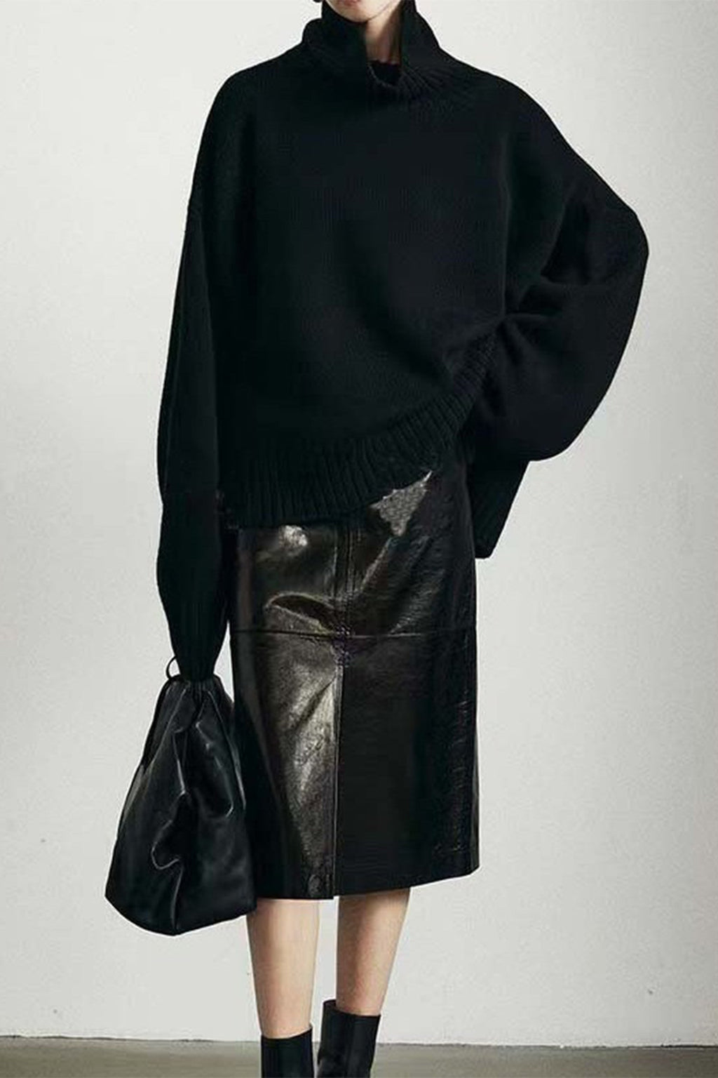 Lambskin Leather High-Waisted Column Midi Skirt