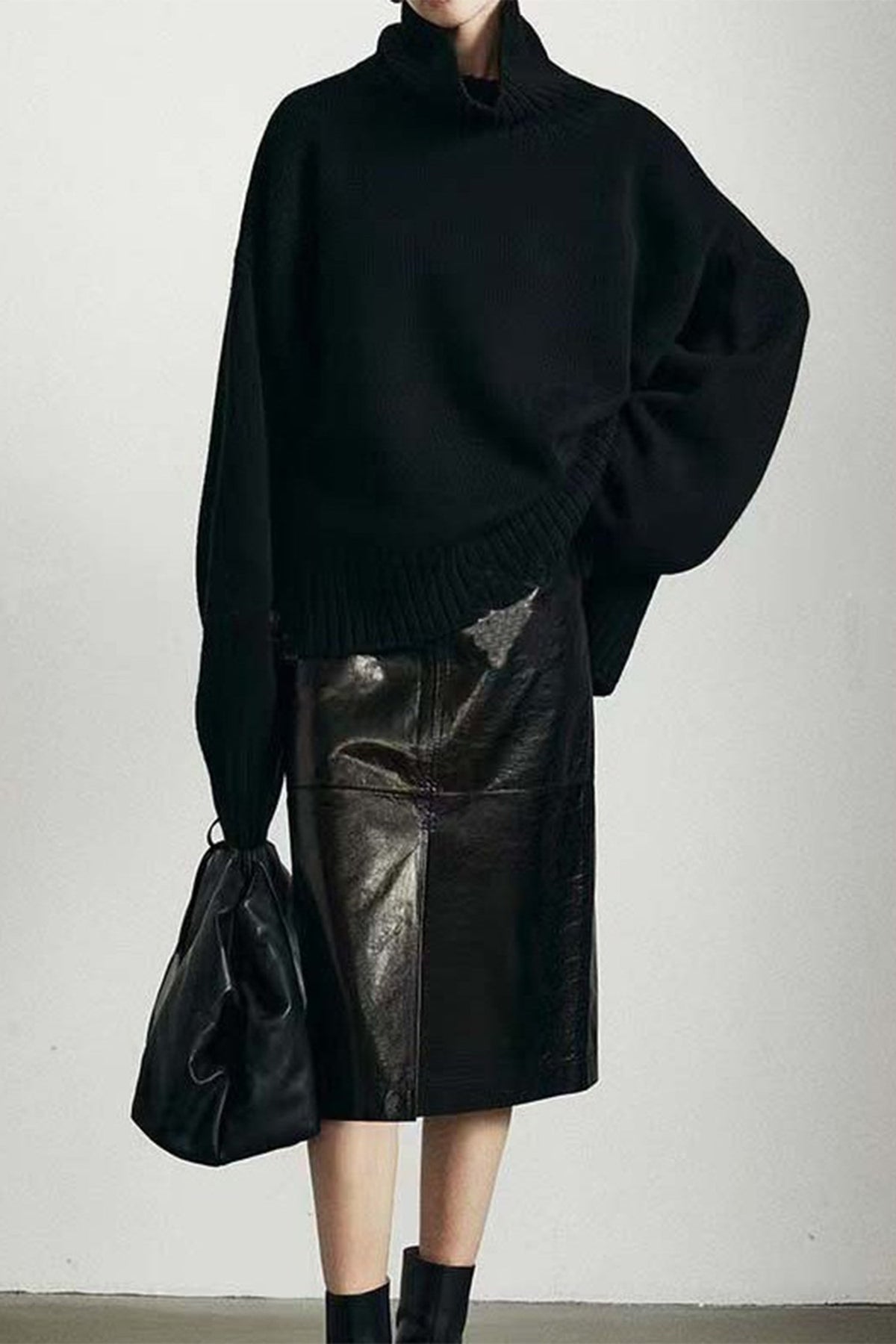 Lambskin Leather High-Waisted Column Midi Skirt