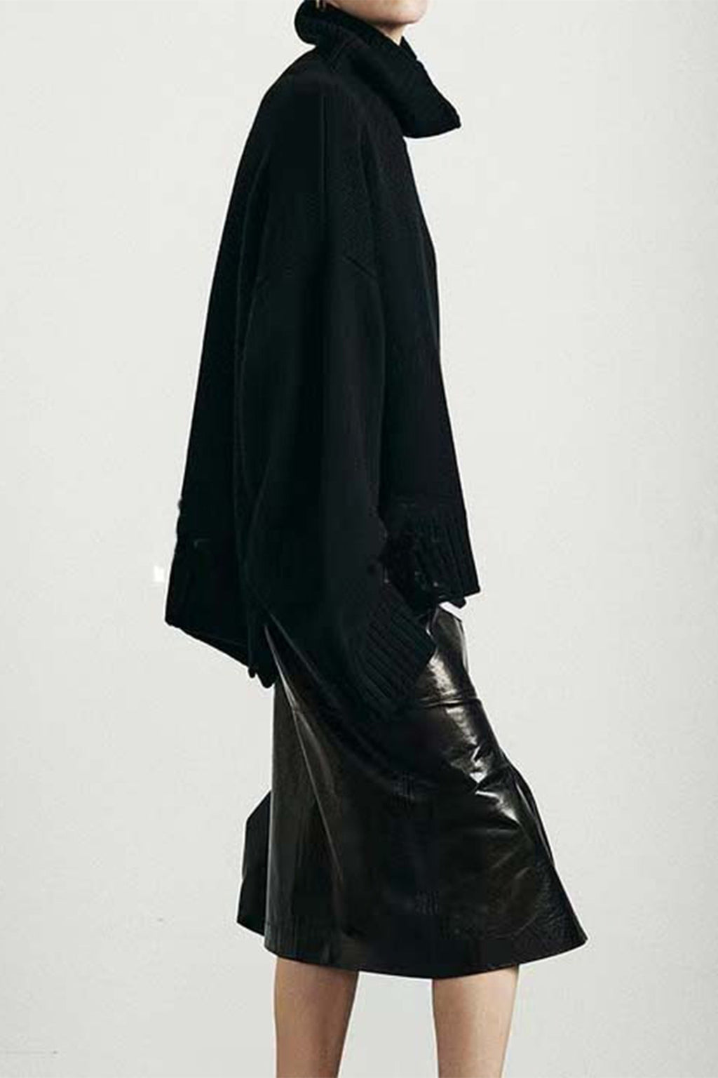 Lambskin Leather High-Waisted Column Midi Skirt