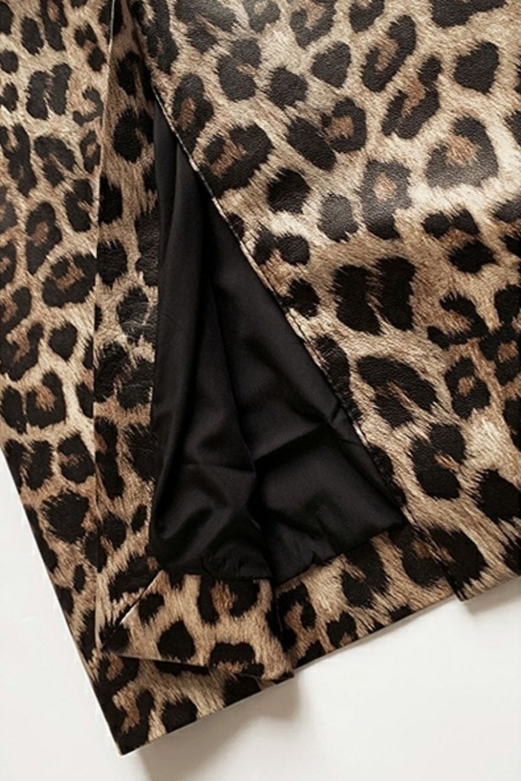 Lambskin Leather Leopard Print Midi Pencil Skirt