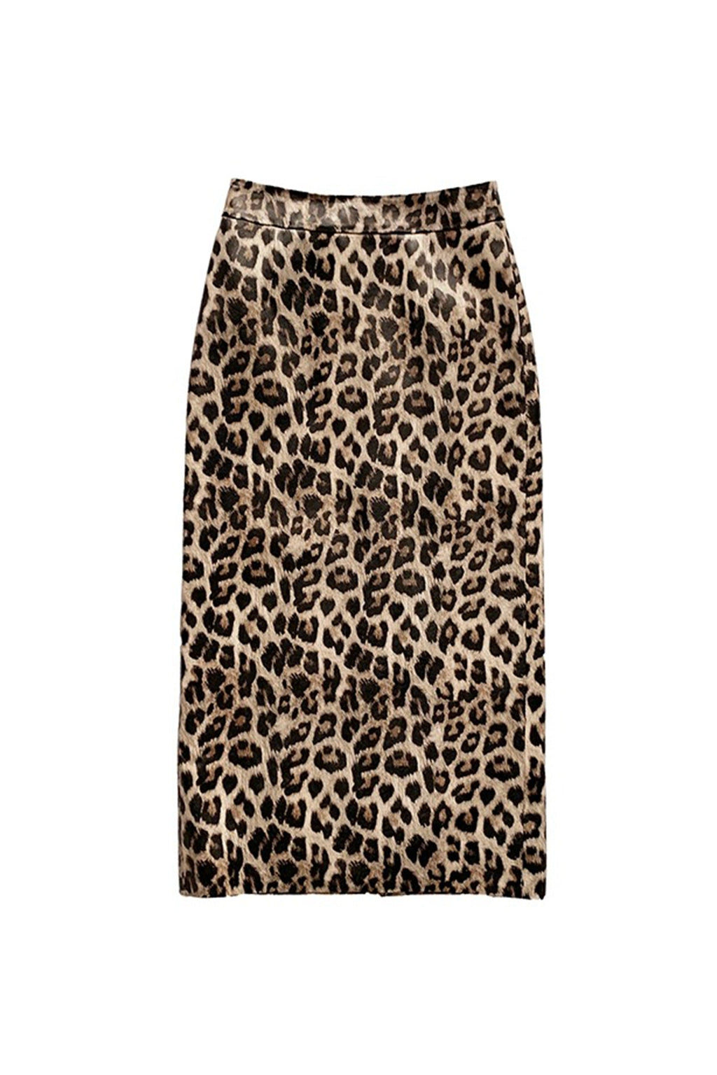 Lambskin Leather Leopard Print Midi Pencil Skirt