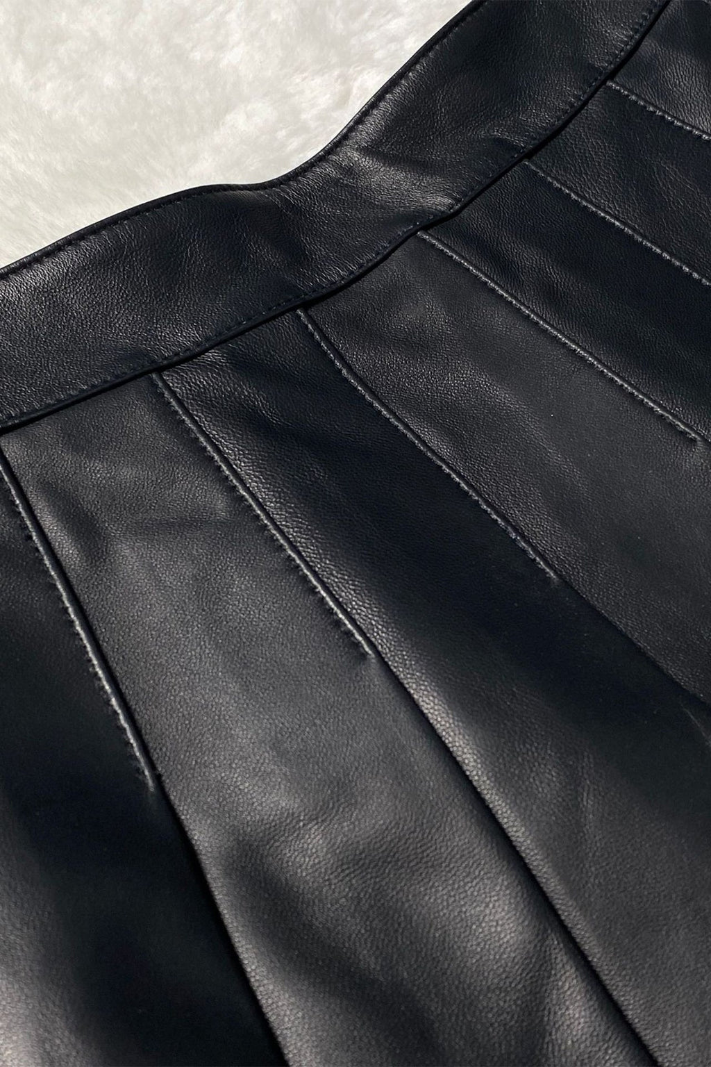 Lambskin Leather Pleated A-Line Mini Skirt in Black