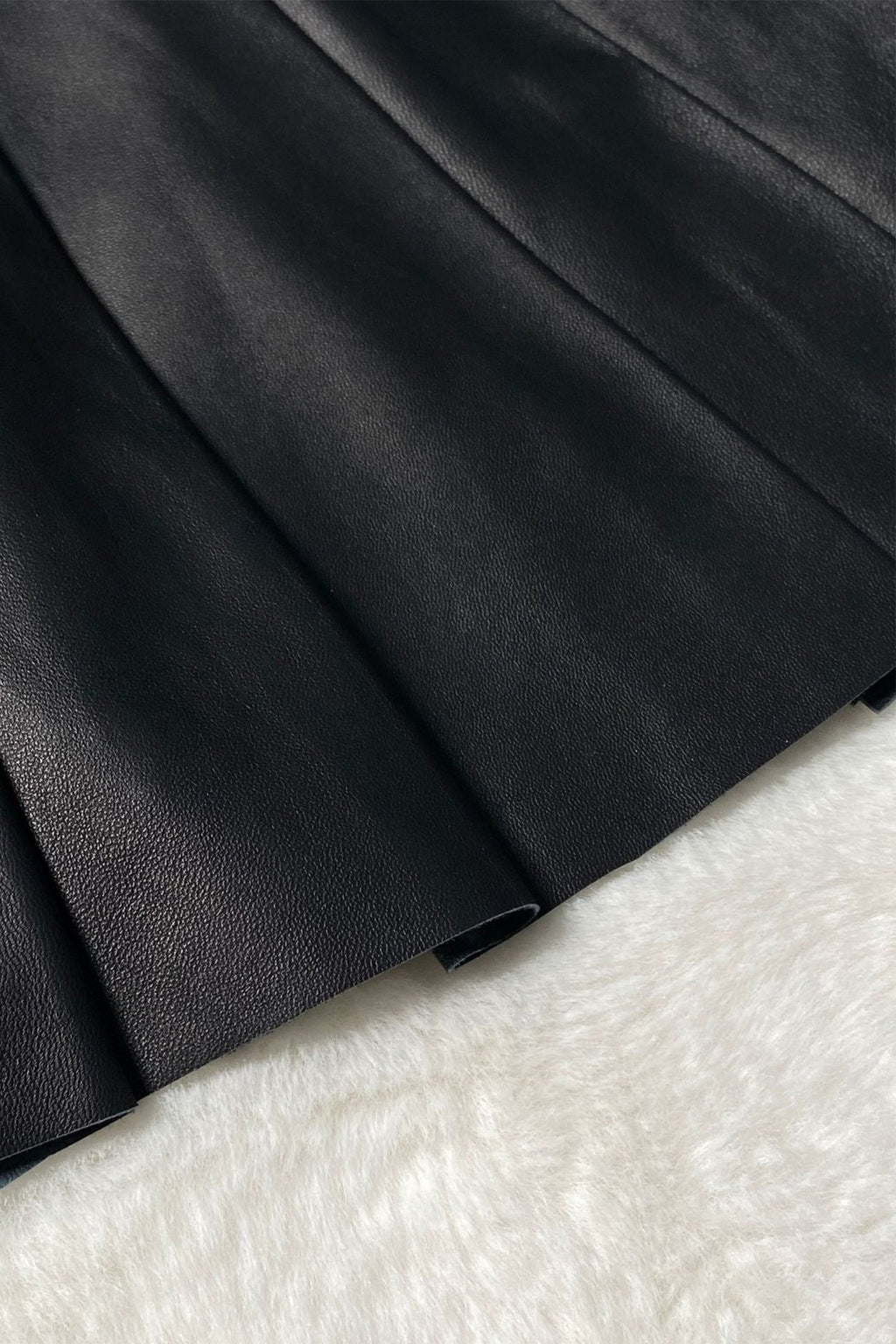 Lambskin Leather Pleated A-Line Mini Skirt in Black