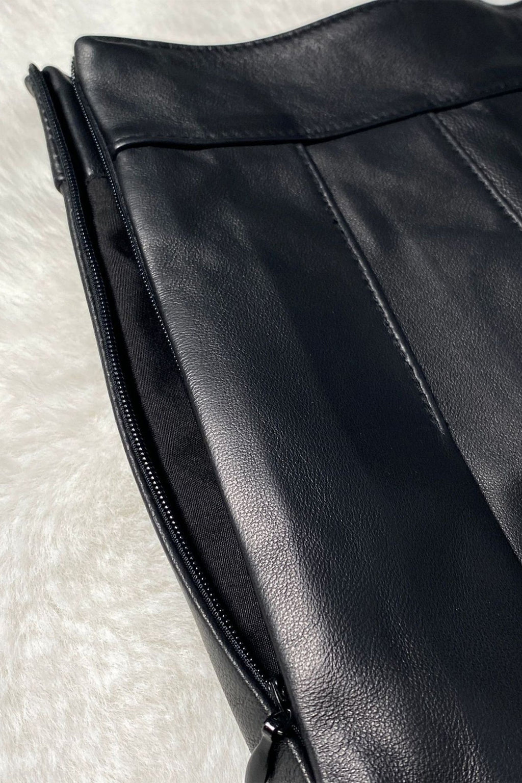 Lambskin Leather Pleated A-Line Mini Skirt in Black