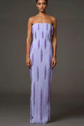 Lavender Strapless Beaded Fringe Maxi Evening Dress