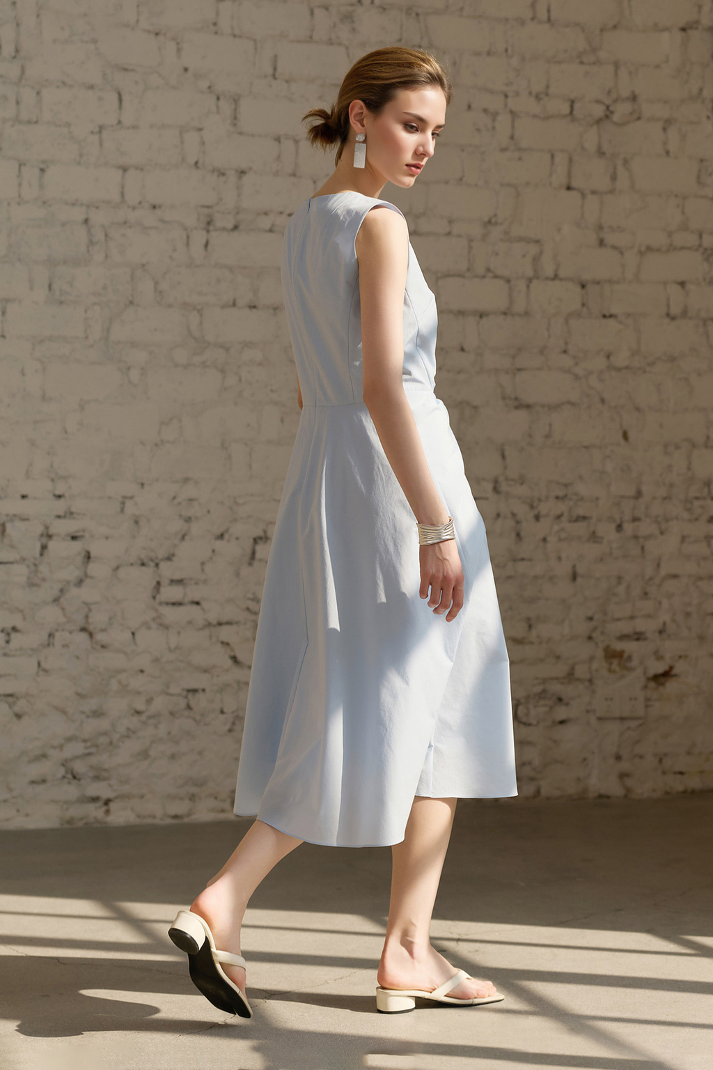 Light Blue Sleeveless Draped Midi Dress
