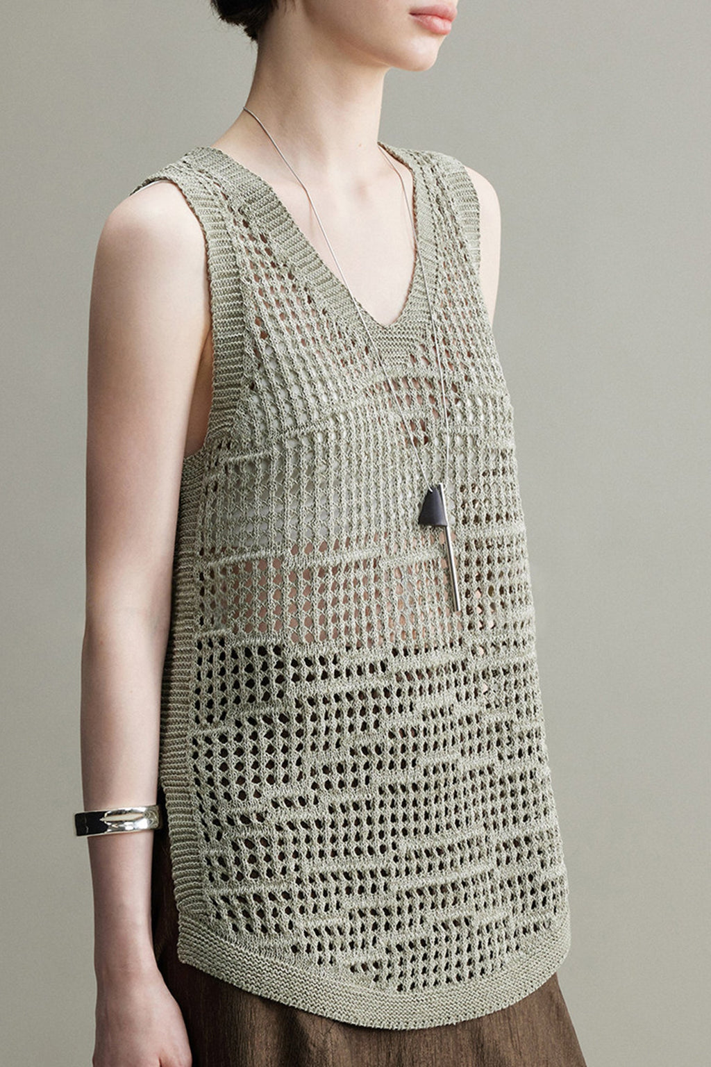 Lightweight Linen-Cotton Crochet Cover-Up Tank Top