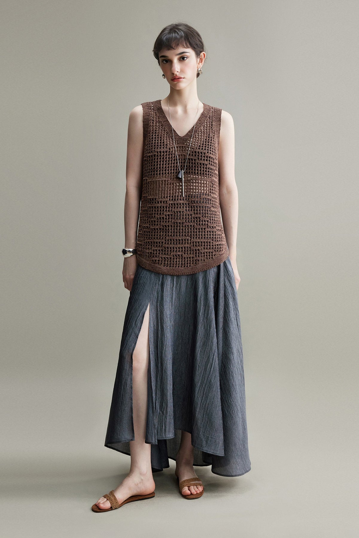 Lightweight Linen-Cotton Crochet Cover-Up Tank Top
