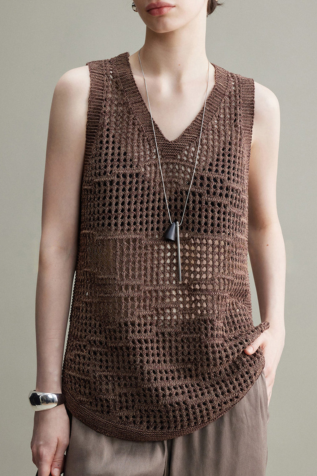 Lightweight Linen-Cotton Crochet Cover-Up Tank Top