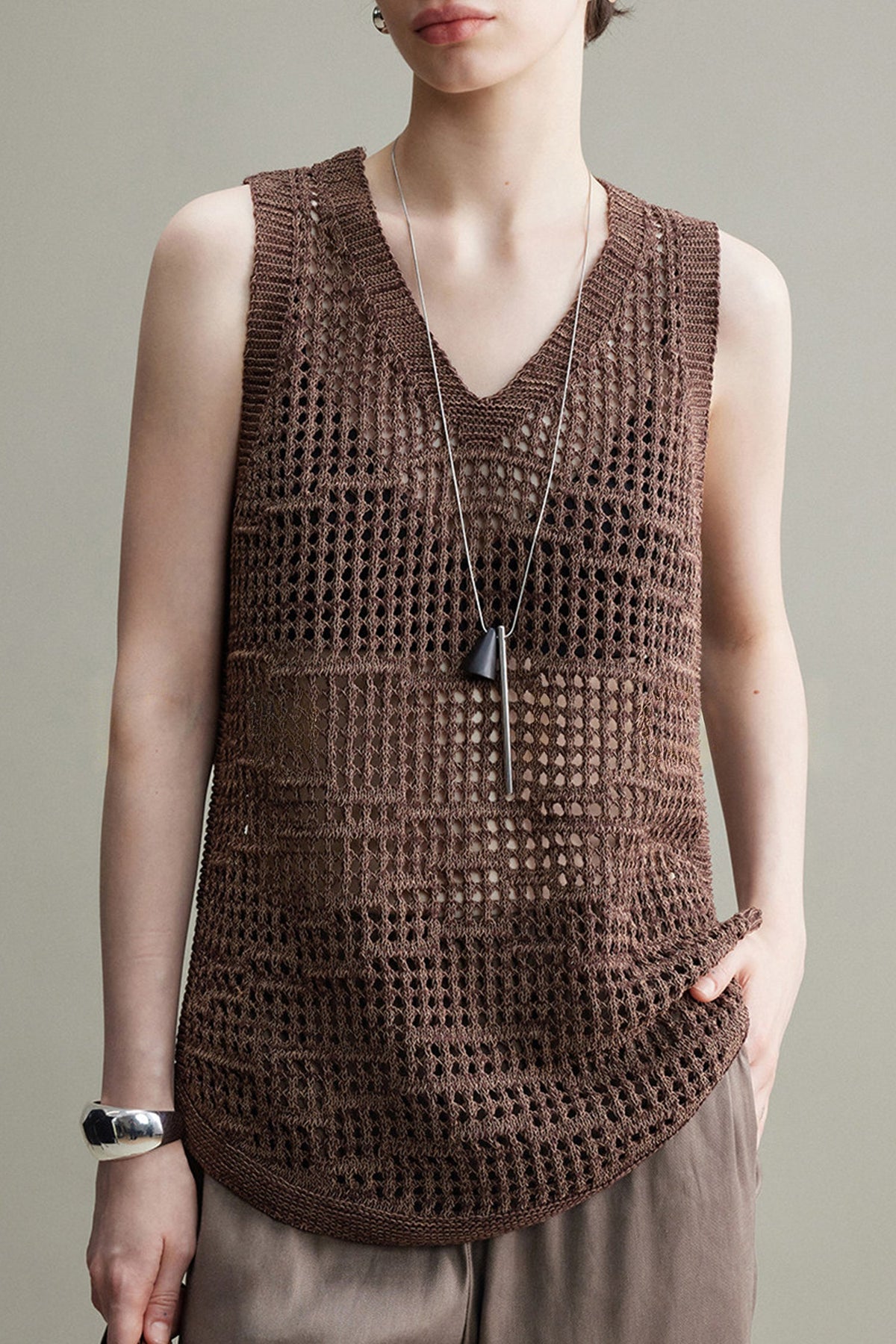 Lightweight Linen-Cotton Crochet Cover-Up Tank Top