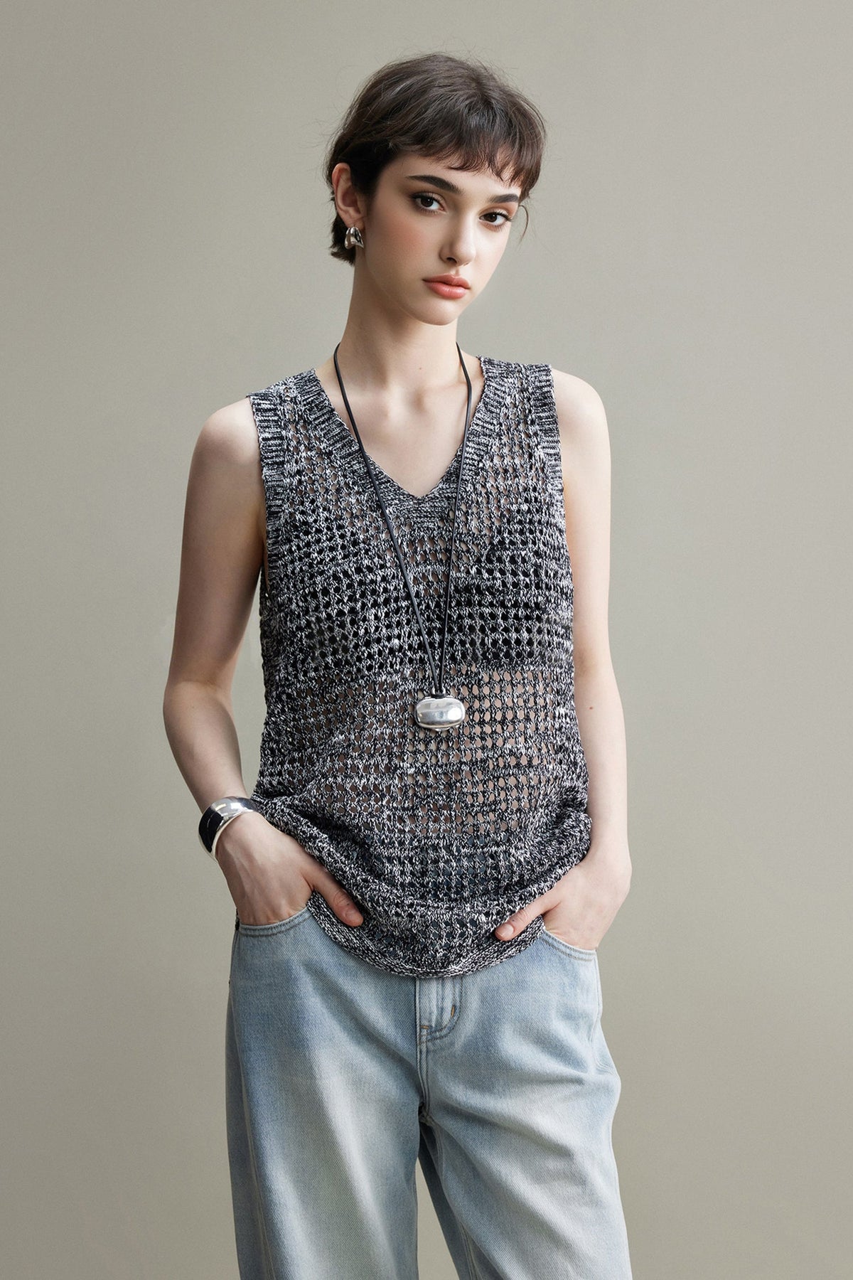 Lightweight Linen-Cotton Crochet Cover-Up Tank Top