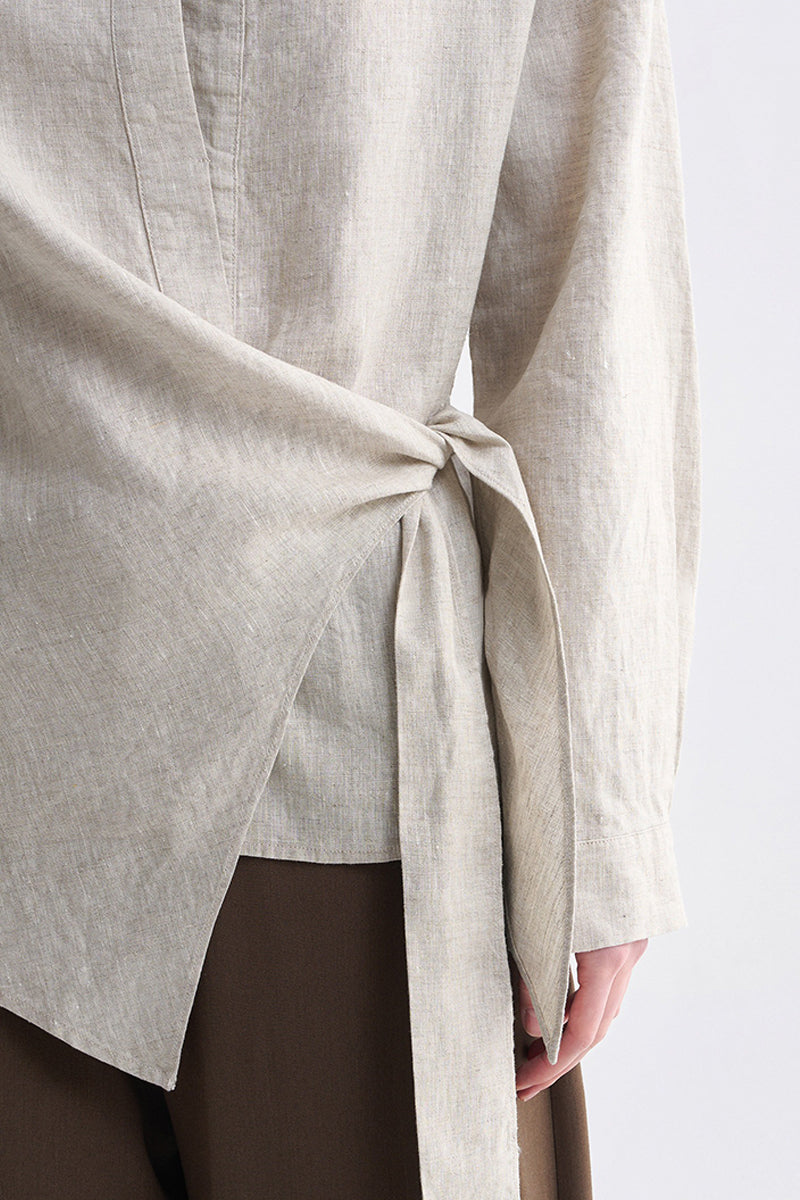 Lightweight Linen Tie-Front V-Neck Pullover Blouse