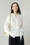 Lightweight Linen Tie-Front V-Neck Pullover Blouse