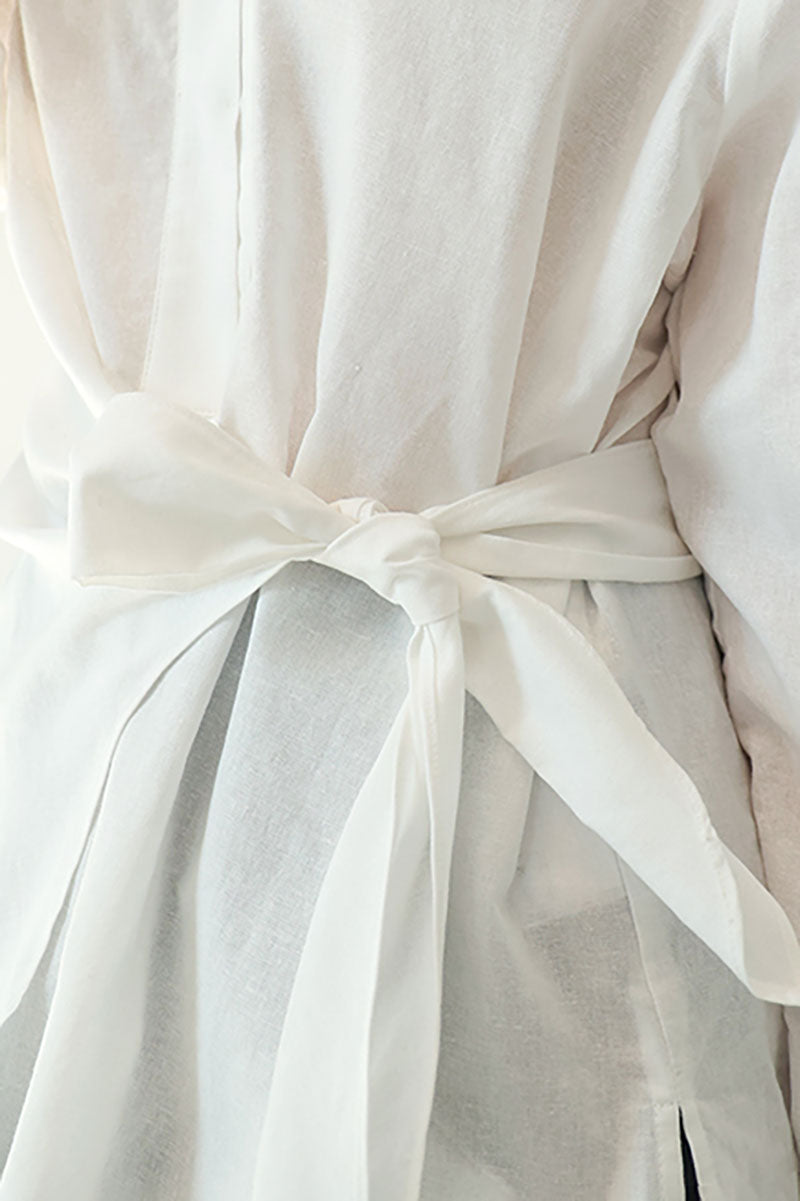 Lightweight Linen Tie-Front V-Neck Pullover Blouse