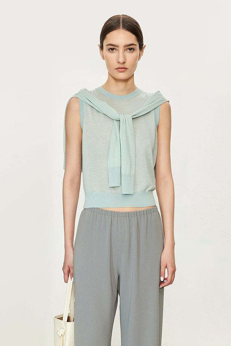 Lightweight Triacetate-Tencel Sleeveless Knit Top
