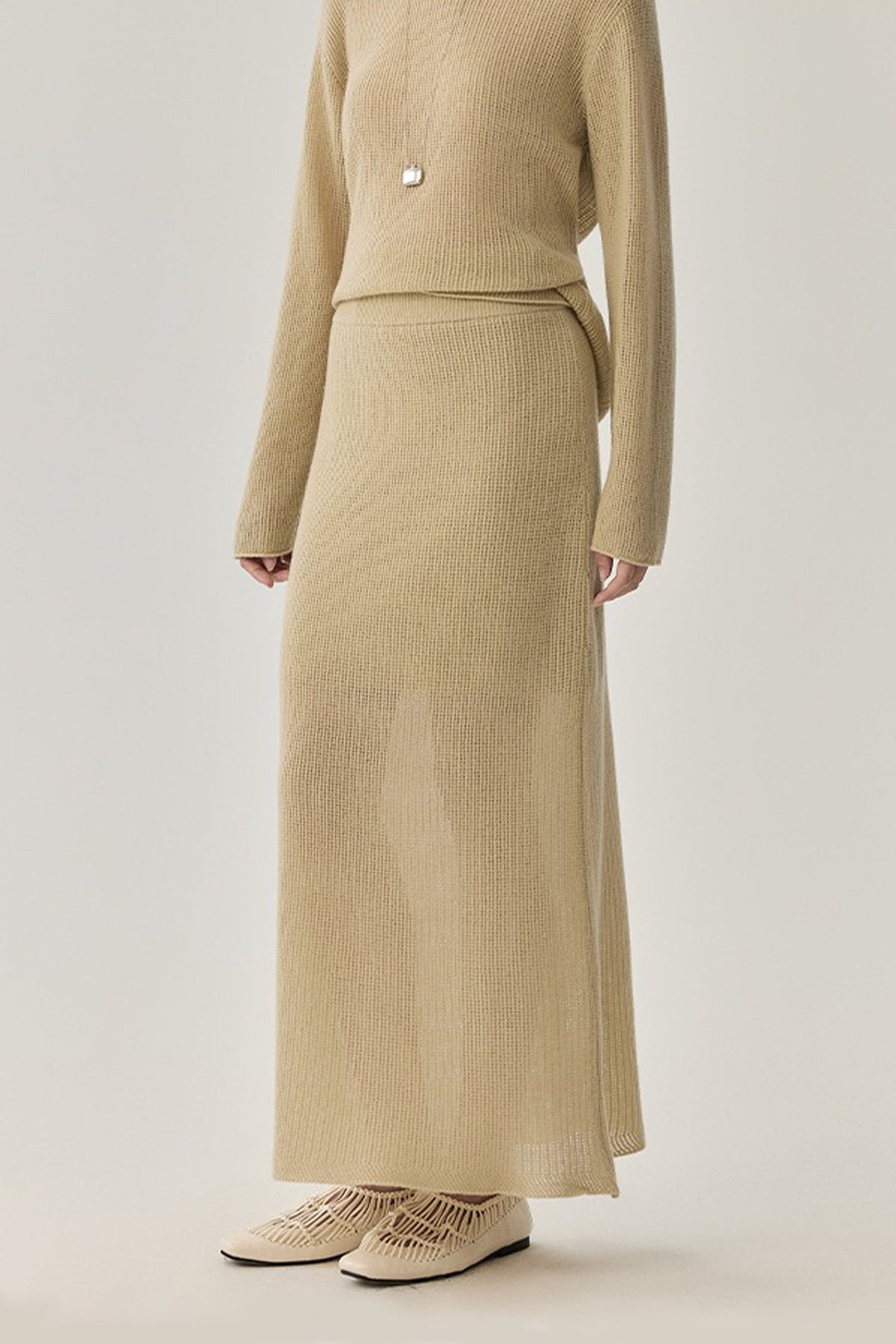 Lightweight Wool Open Knit Sweater Skirt