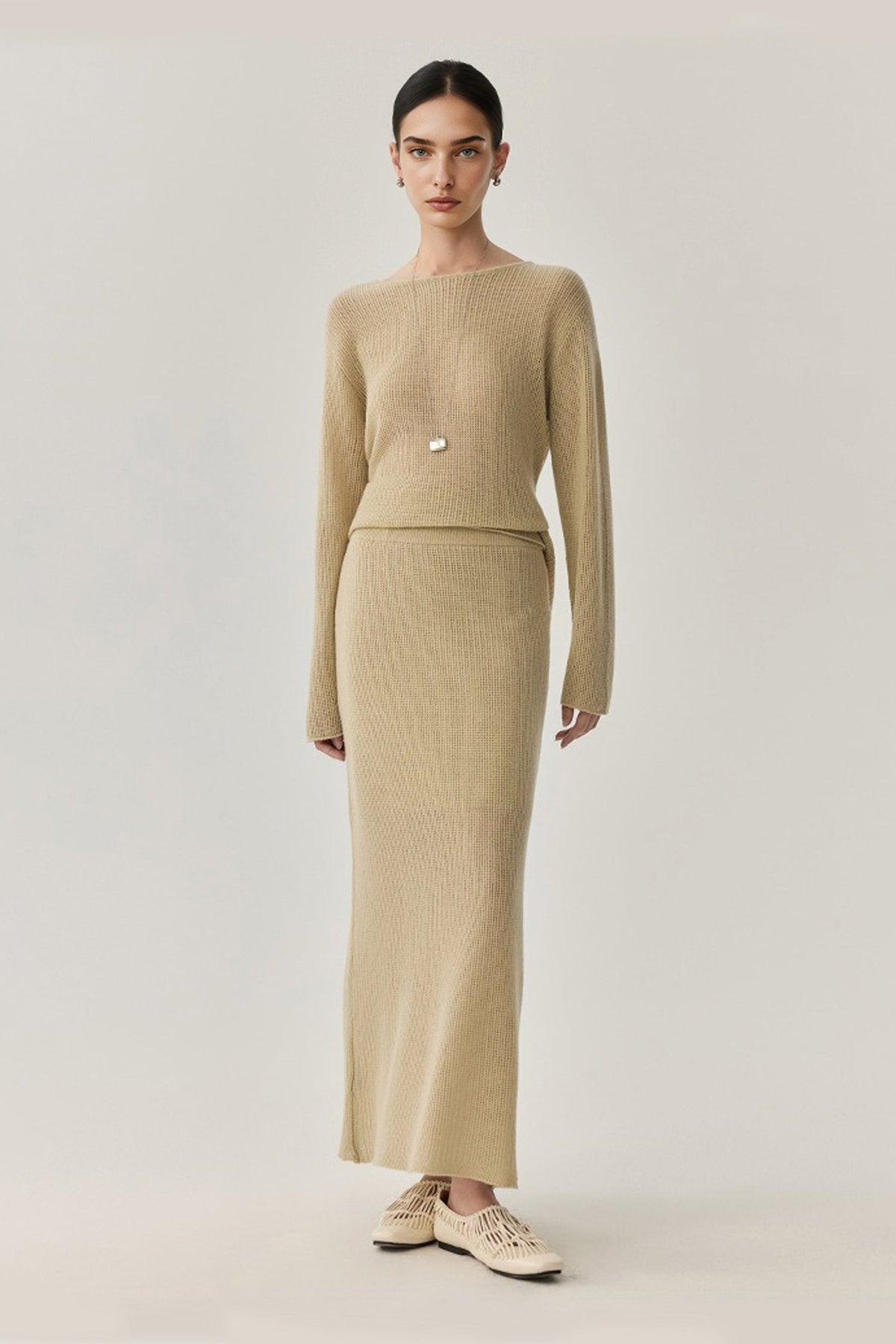 Lightweight Wool Open Knit Sweater Skirt