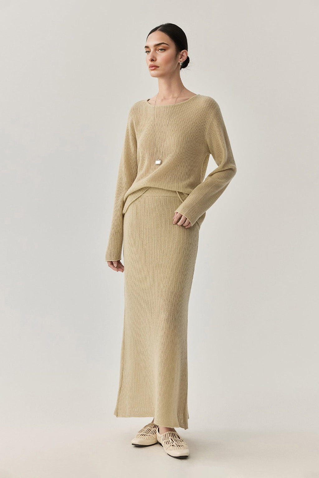 Lightweight Wool Open Knit Sweater Skirt