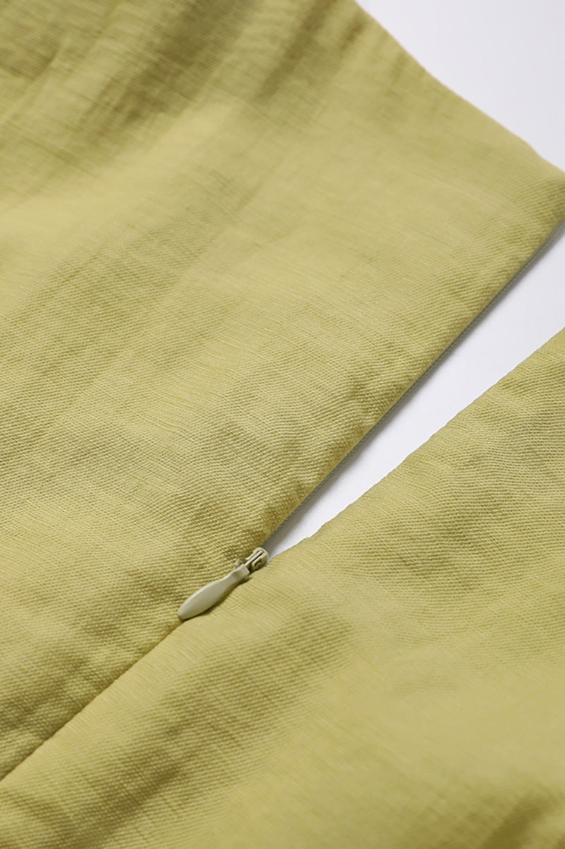 Lime Green V-Neck A-Line Midi Dress