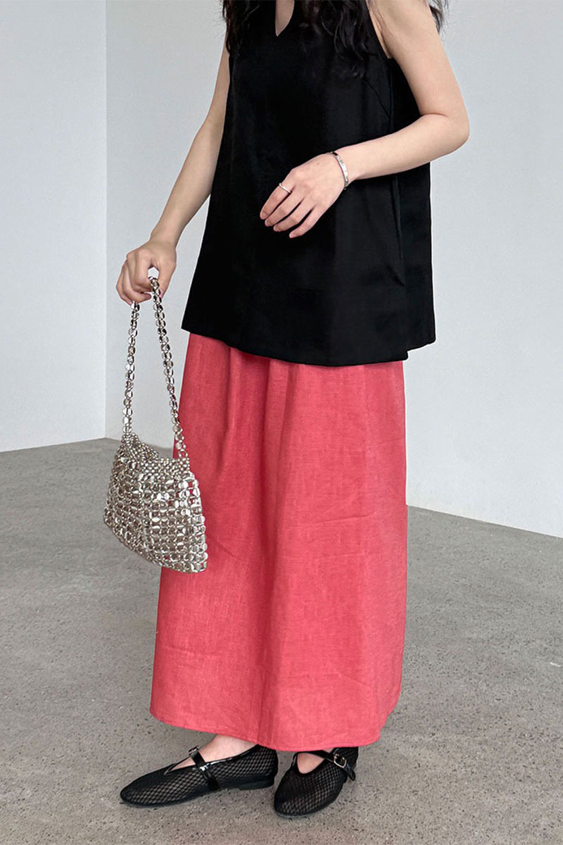 Linen Blend V Neck Halter Top