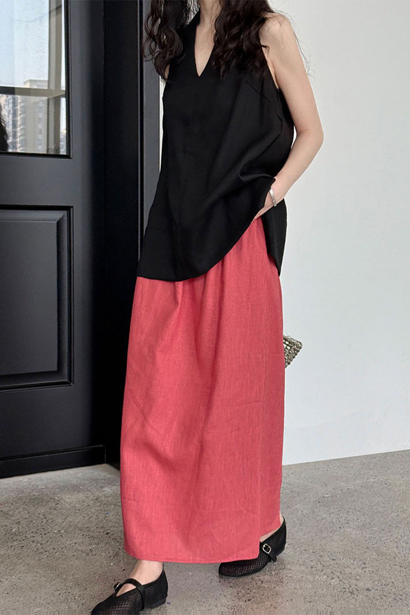 Linen Blend V Neck Halter Top