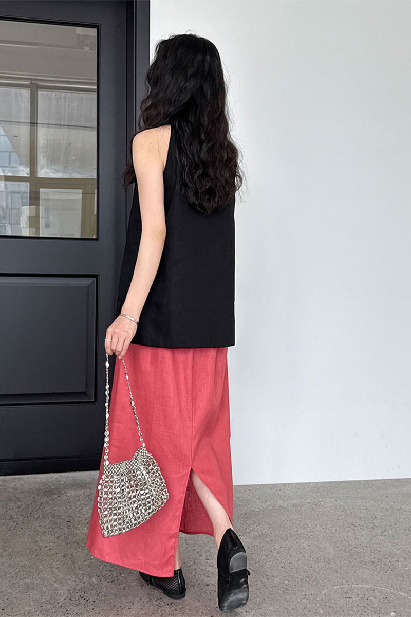 Linen Blend V Neck Halter Top