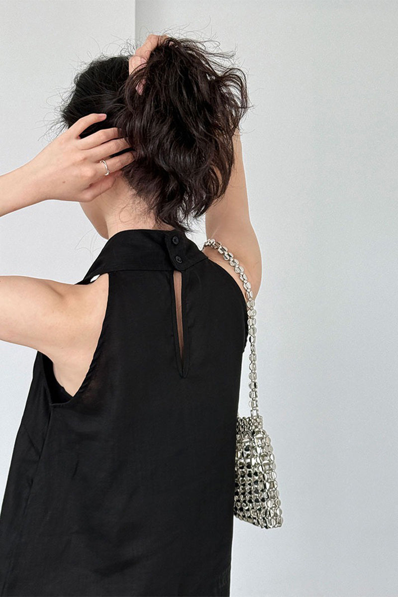 Linen Blend V Neck Halter Top